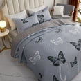 thumbnail image 3 of Butterfly Queen Quilt Set - Soft Microfiber Lightweight 3-Piece for All Season, Grey (1 Quilt, 2 Shams), 3 of 8