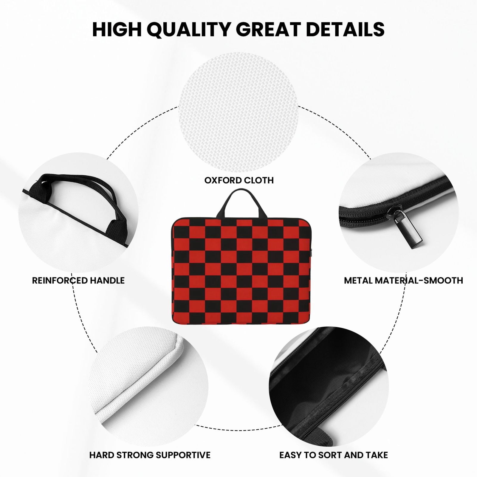 Laptop Sleeve Bag For Women Men 14inch Waterproof Durable Protective Computer Carrying Cover Handle Laptop Case Bag Red And Black Checkered Pattern (8)