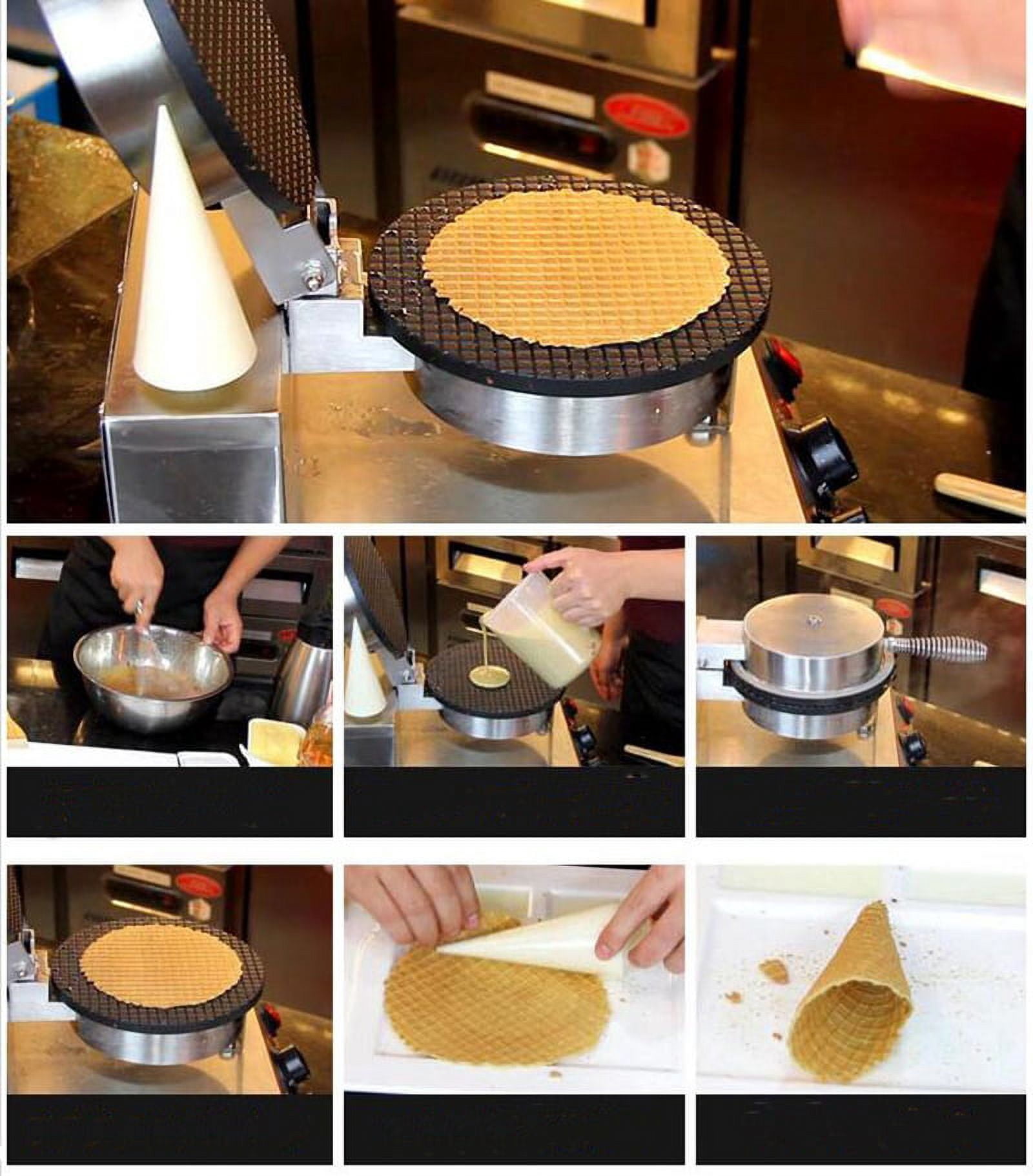 EQCOTWEA Ice Cream Cone Machine Waffle Maker Double Head with Ice Cream Cone Sleeves