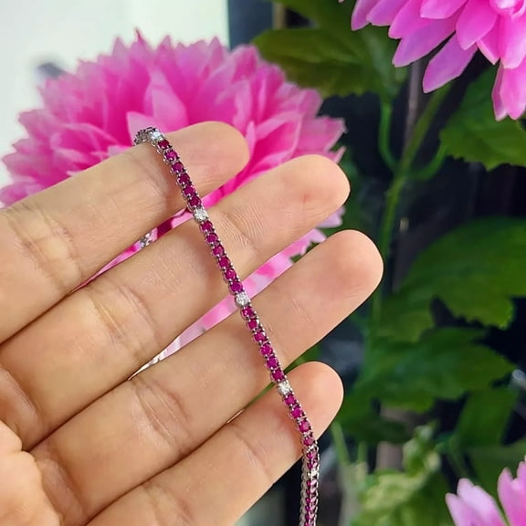 Radiant Jewelry 8CT Round Lab Created Ruby Diamond Tennis Bracelet 14K White Gold Plated 7"