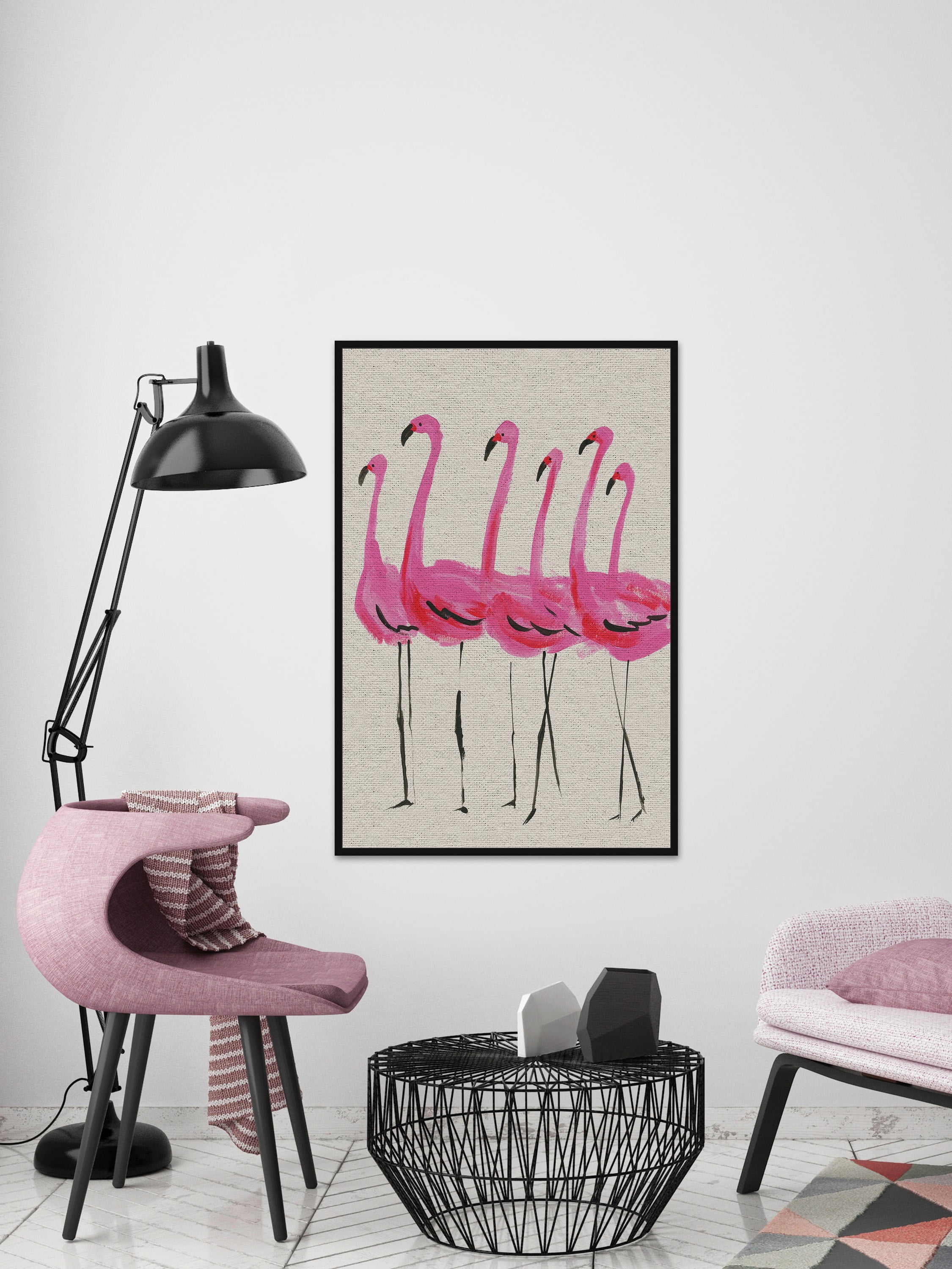 Flamants Roses Floater Framed Painting Print on Canvas