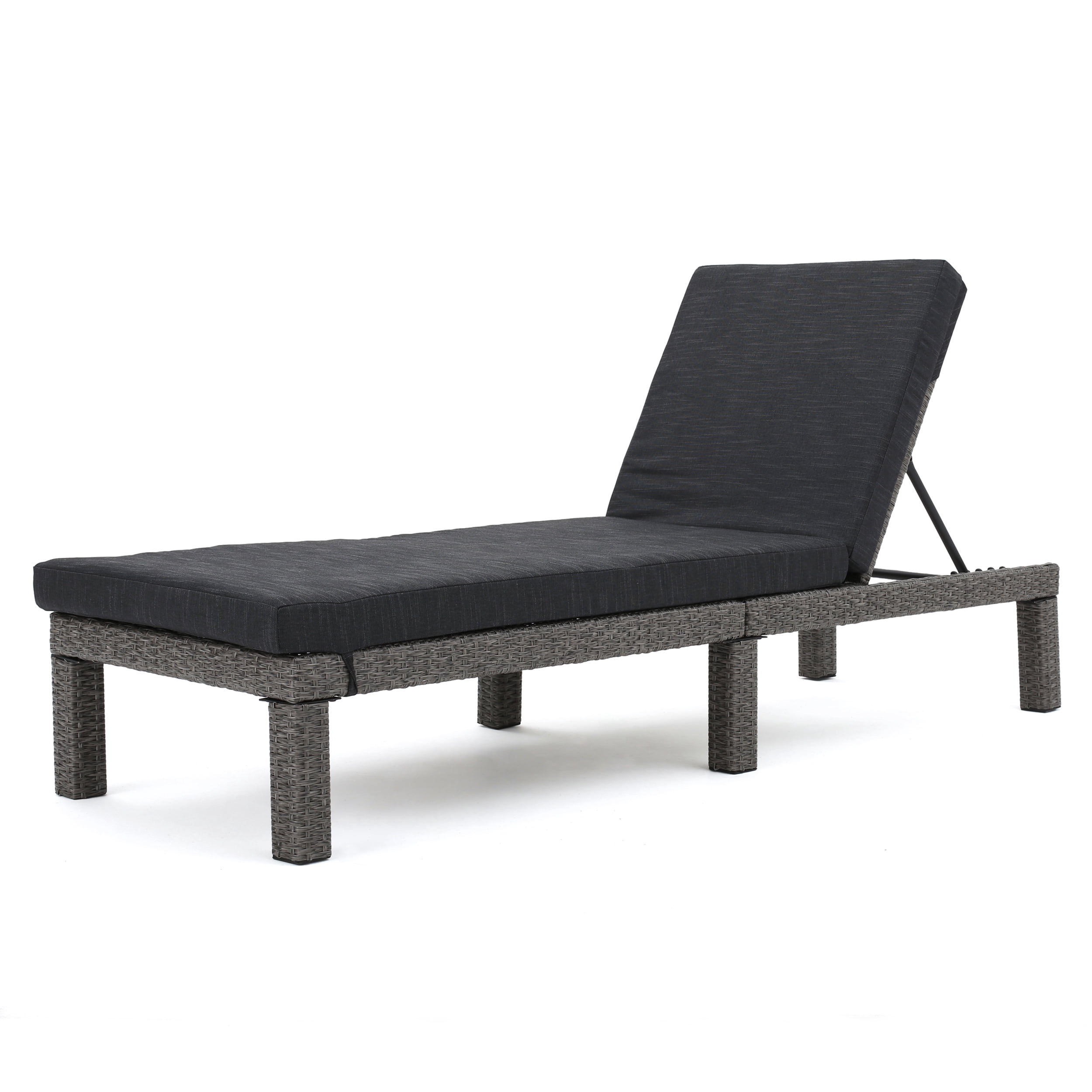 Outdoor Frame Chaise Lounge with Cushion for Patio Poolside, Black