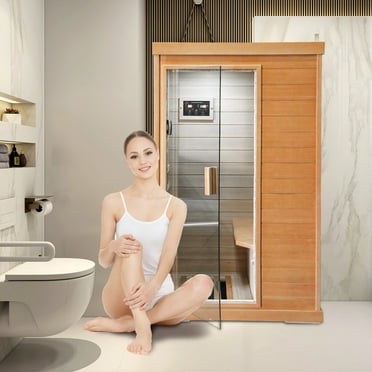 Far Infrared Sauna Home Sauna Spa Room, Canadian Hemlock Wood 800W Indoor Saunas 110V with Control Panel and Tempered Glass Door, Room: 27.55"L * 35.23"W * 61.61"H