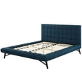 thumbnail image 3 of Contemporary Modern Urban Designer Bedroom Queen Size Platform Bed Frame, Fabric, Blue, 3 of 6