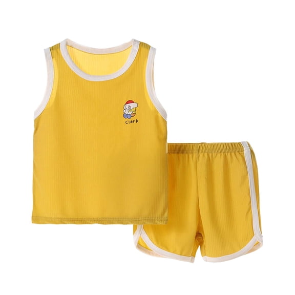 Cethrio Boys Summer Outfit Sets, Soft 2 Piece Knitted Sleeveless Boys Clothing sets Yellow Size 3-4 T