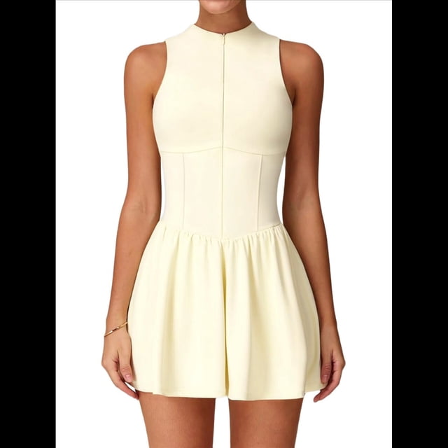 Vestido de Golf y Tenis para Mujer con Sujetador Incorporado, Pantalones Cortos con Cremallera, Corte Entallado, Falda Deportiva con Bolsillos Amarillo XL