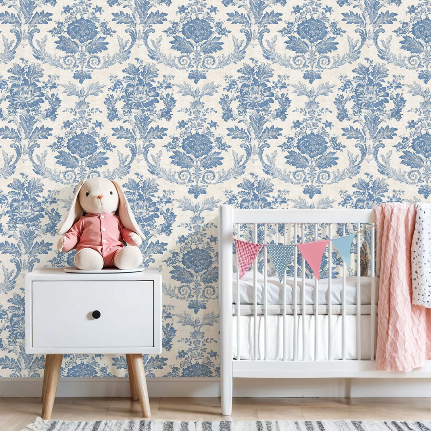 Vintage Peel and Stick Wallpaper 23.6in x 9.8ft Blue Floral Damask Elegant Swirls Detailing Contact Paper Vinyl Waterproof Self Adhesive Wall Paper for Bedroom Shelf Cabinet Renter Friendly