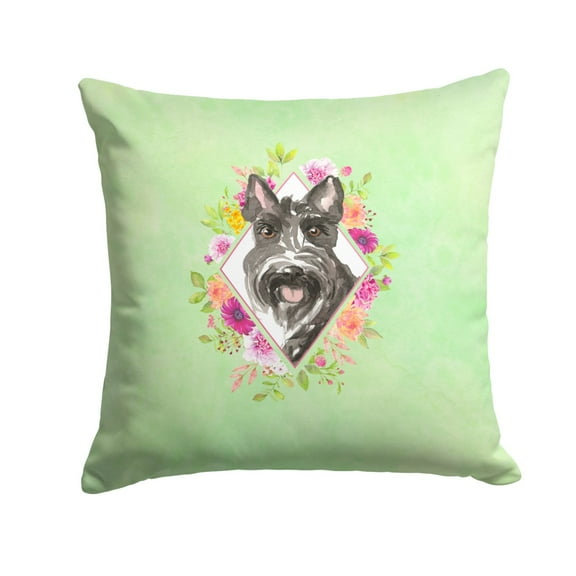 Carolines Treasures CK4374PW1414 Scottish Terrier Green Flowers Fabric Decorative Pillow  14Hx14W multicolor