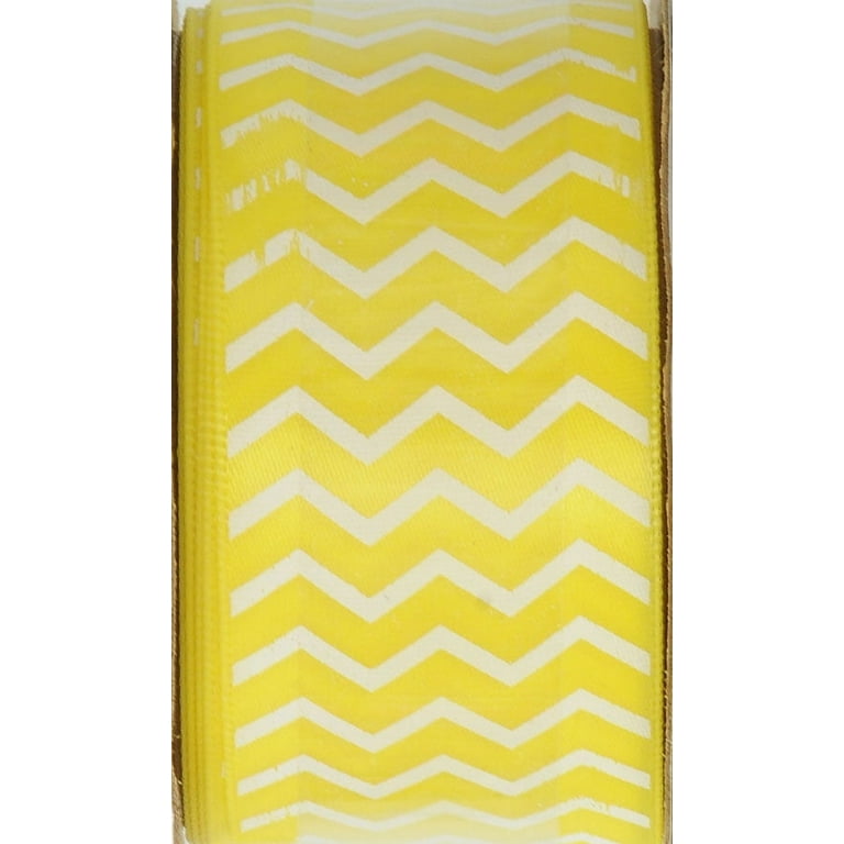 Offray Ribbon, Chevron Lemon Yellow 1 1/2 inch Single Face Satin