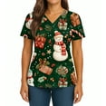 thumbnail image 4 of Christmas Plus Size Scrubs Tops for Women Cute Xmas Print Short Sleeve Nurse Working Uniforms Christmas Scrub Shirts with Pockets, 4 of 5