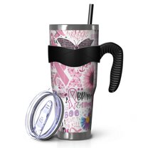 40oz Tumbler,Pink Breast Cancer Insulated Tumblers with Removable Handle,Stainless Steel Double Vacuum Coffee Tumbler Cup with Straw for Home,Office,Travel,Party