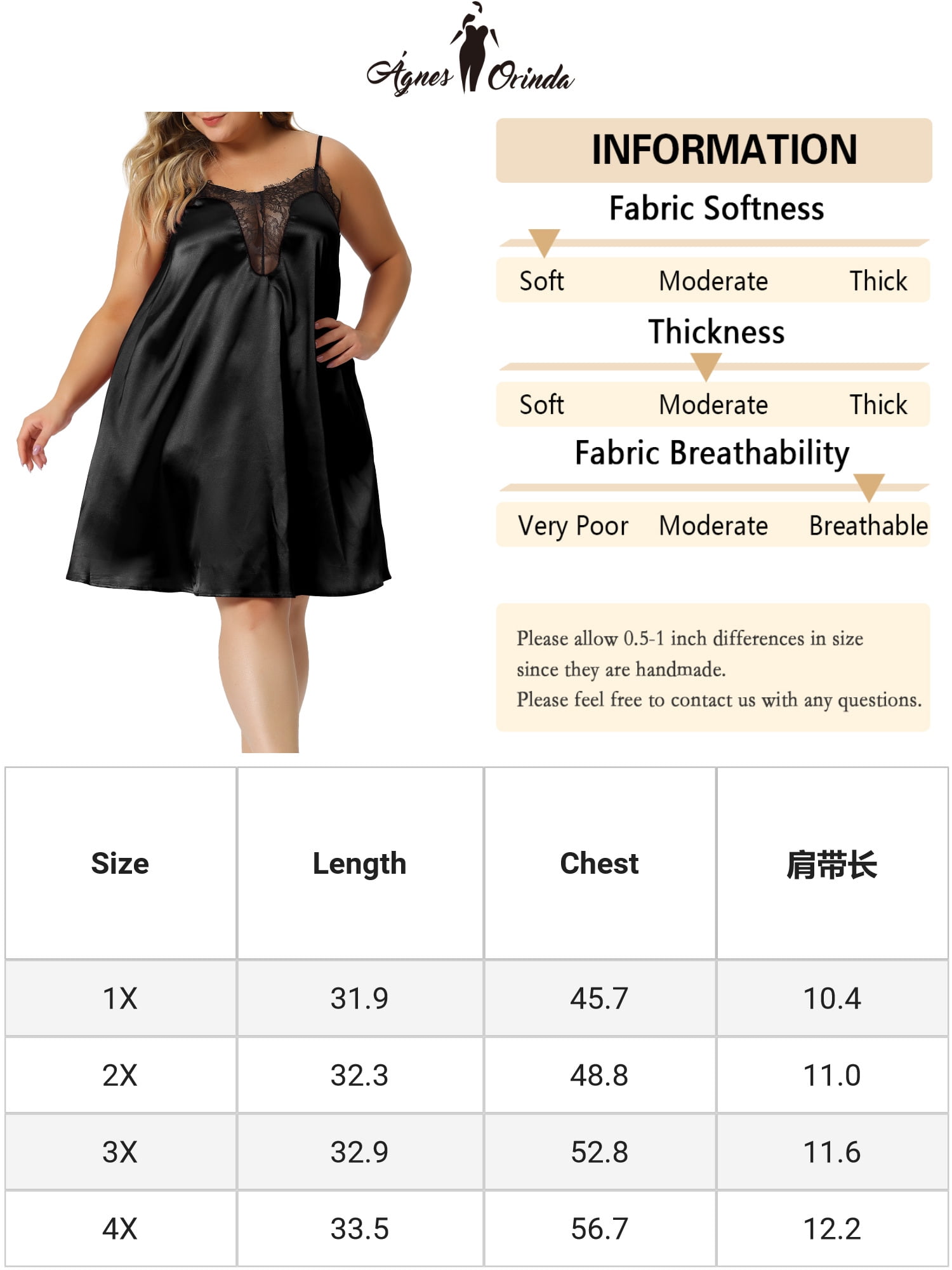 Unique Bargains Women's Plus Size Lace Nightgowns Spaghetti Lounge Sleep Dress 1X Black