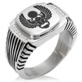 thumbnail image 1 of Stainless Steel Scarab Beetle Sacred Sun CZ Ribbed Needle Stripe Pattern Biker Style Polished Ring, 1 of 1