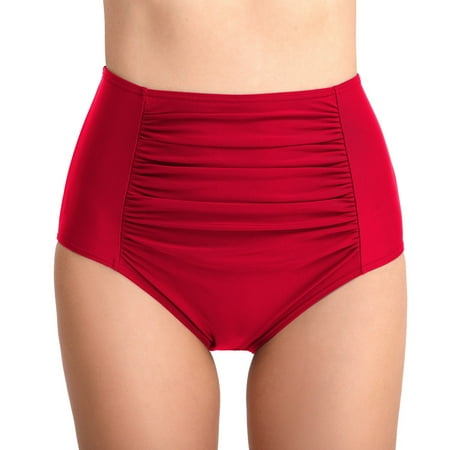 HYSYSB Thong Bathing Suit for Women bikini Bottoms for Women side Tie Bikini Bottom ruched Swim Bottoms women s Solid Corrugated High Waisted Lace Beach Swimming bikini Shorts Red 2XL