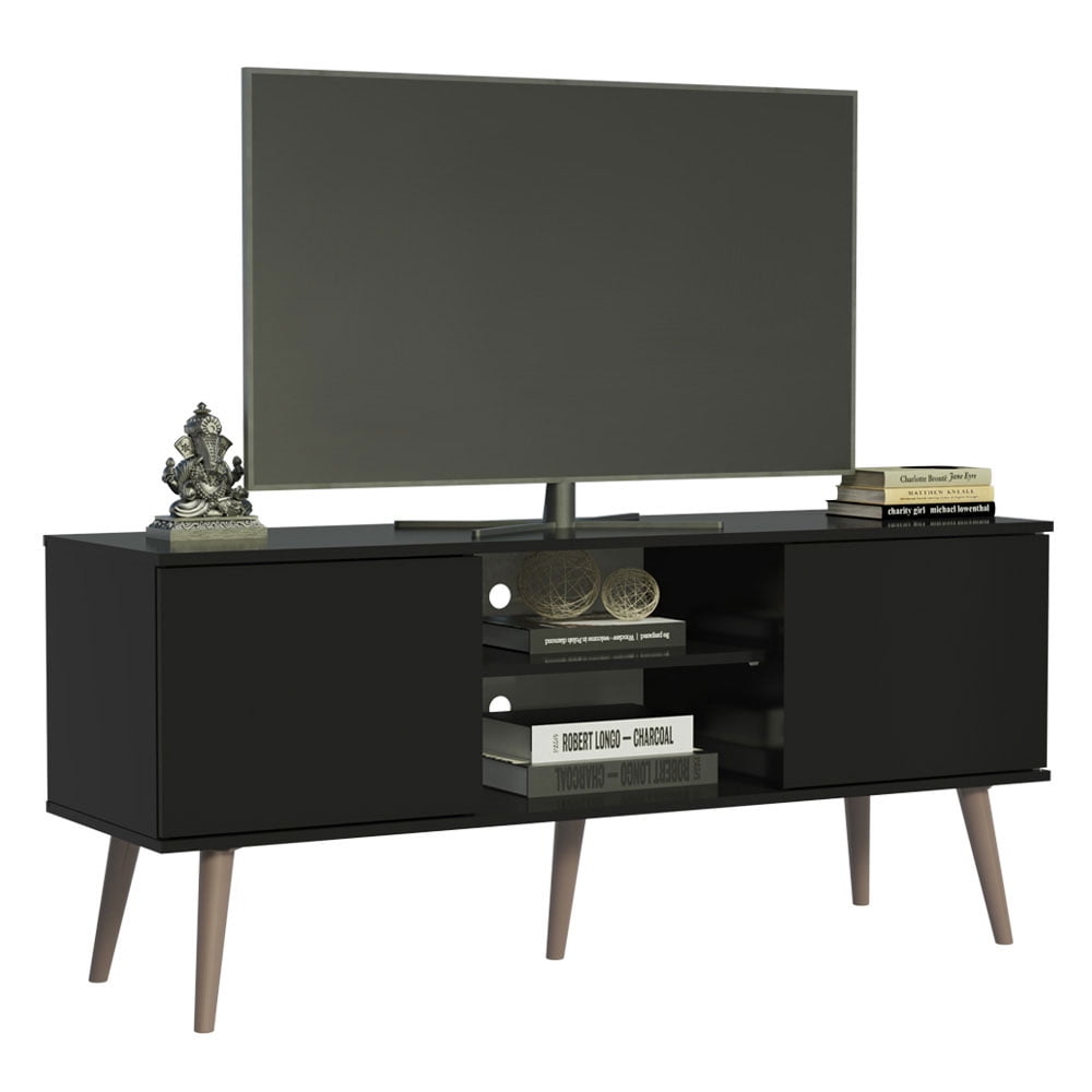 Madesa TV Stand Console with 2 Doors and 2 Shelves with Cable Management for 50, 55 Inch Media Storage Media Console Office Entertainment Center Wooden Television Cabinet - Black