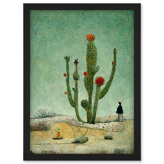 Surreal Mexican Desert Cactus Cacti Landscape Artwork Framed Wall Art Print A4