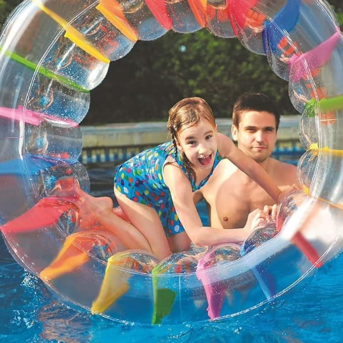 40 Inch Large Inflatable Water Wheel Roller Float Colorful Pool Float with Repair Patches for Family Indoor Outdoor Pool Lake Beach Backyard Lawn