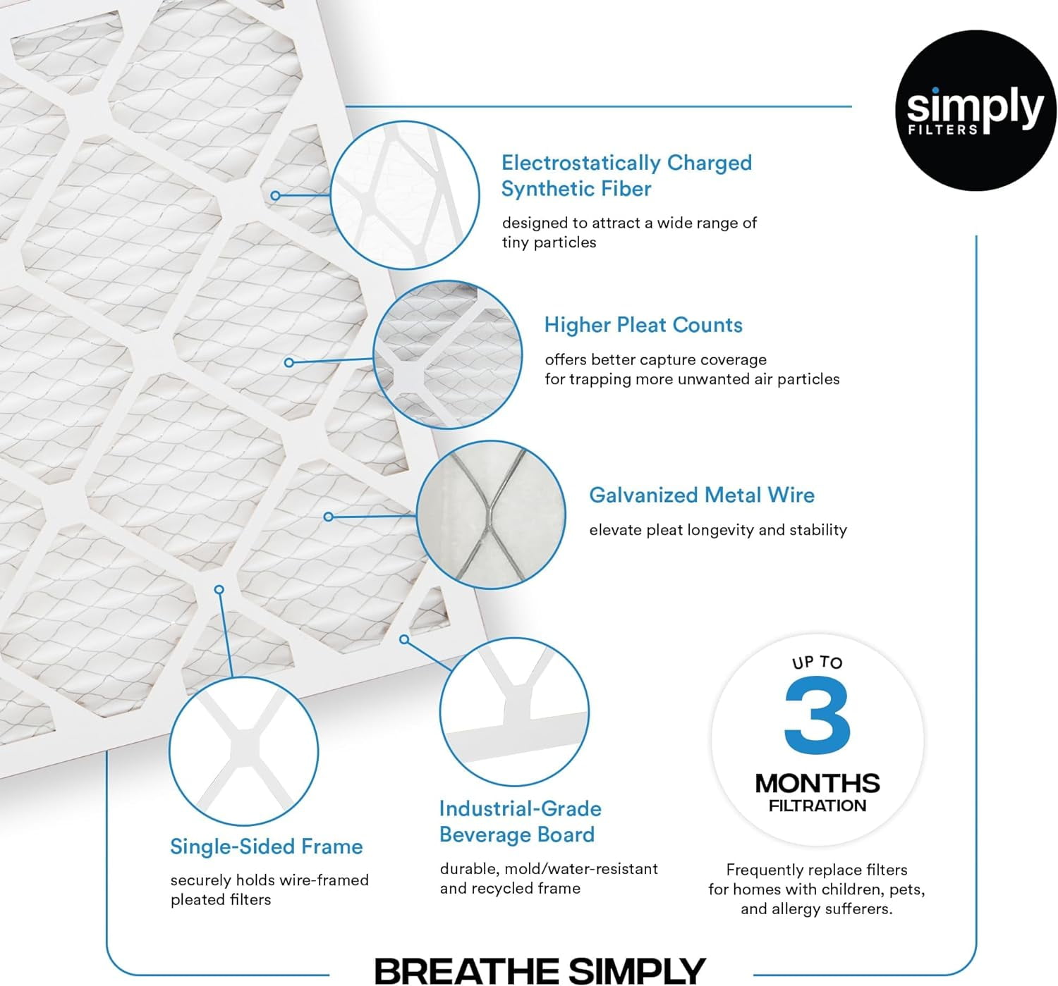 Simply Filters 16x20x1 MERV 8, MPR 600, AC Furnace HVAC Air Filter (6 Pack)