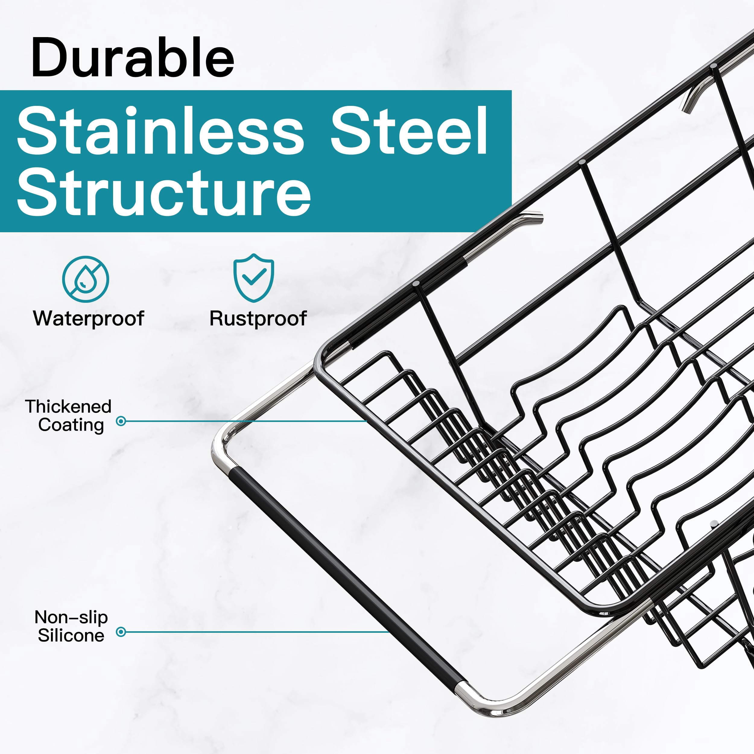 Dish Drying Rack - Expandable Stainless Steel Black - Over/In Sink Use
