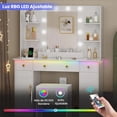 thumbnail image 3 of Vanity con Luces LED RGB Ajustable y Estación de Carga, Tocador con Taburete, 3 of 6