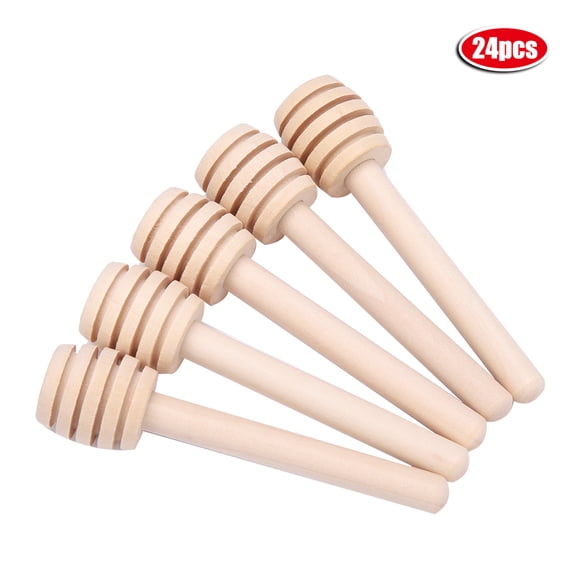 24Pcs Wooden Honey Dipper Sticks - 8cm Natural Wood Syrup Drizzler & Stirring Rods