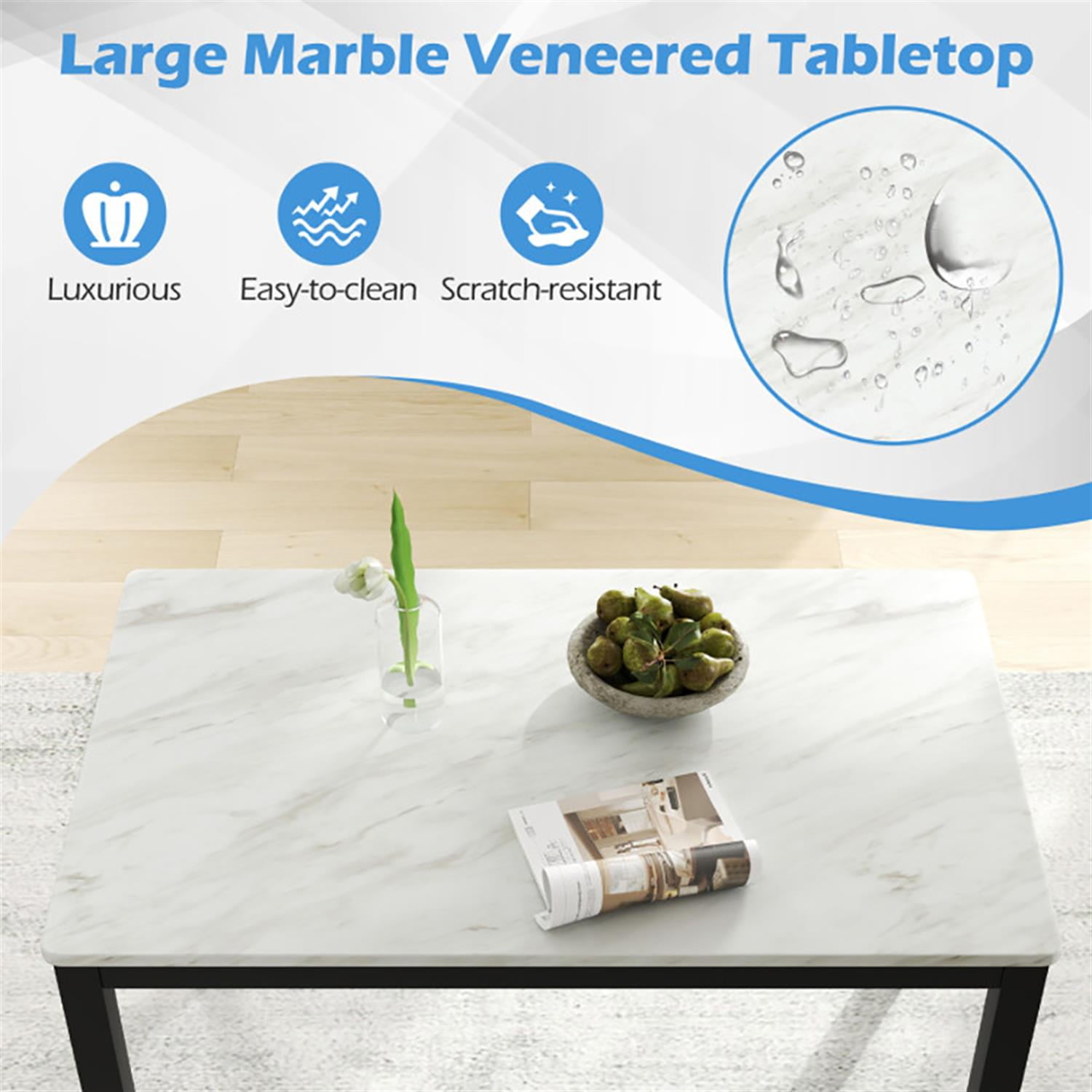 Demi Bonn 45" Dining Table with Faux Marble Tabletop, Kitchen Table for 2-4 People, Rectangular Dinner Table for Home Office, Living Room Furniture, White