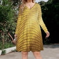 thumbnail image 2 of Yellow Brick Stone Wall Sunlight Long Sleeve Dresses For Women Vintage Elegant Party Dress Oversized V-neck Dress S-8XL, 2 of 7