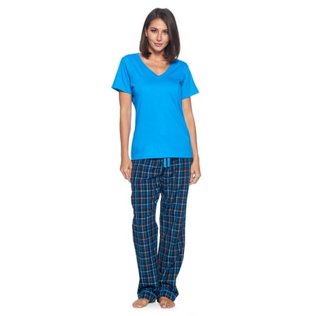 

Ashford & Brooks Women s Woven Short Sleeve Jersey Top & Pajama Pants Set Black/Blue/Plaid S