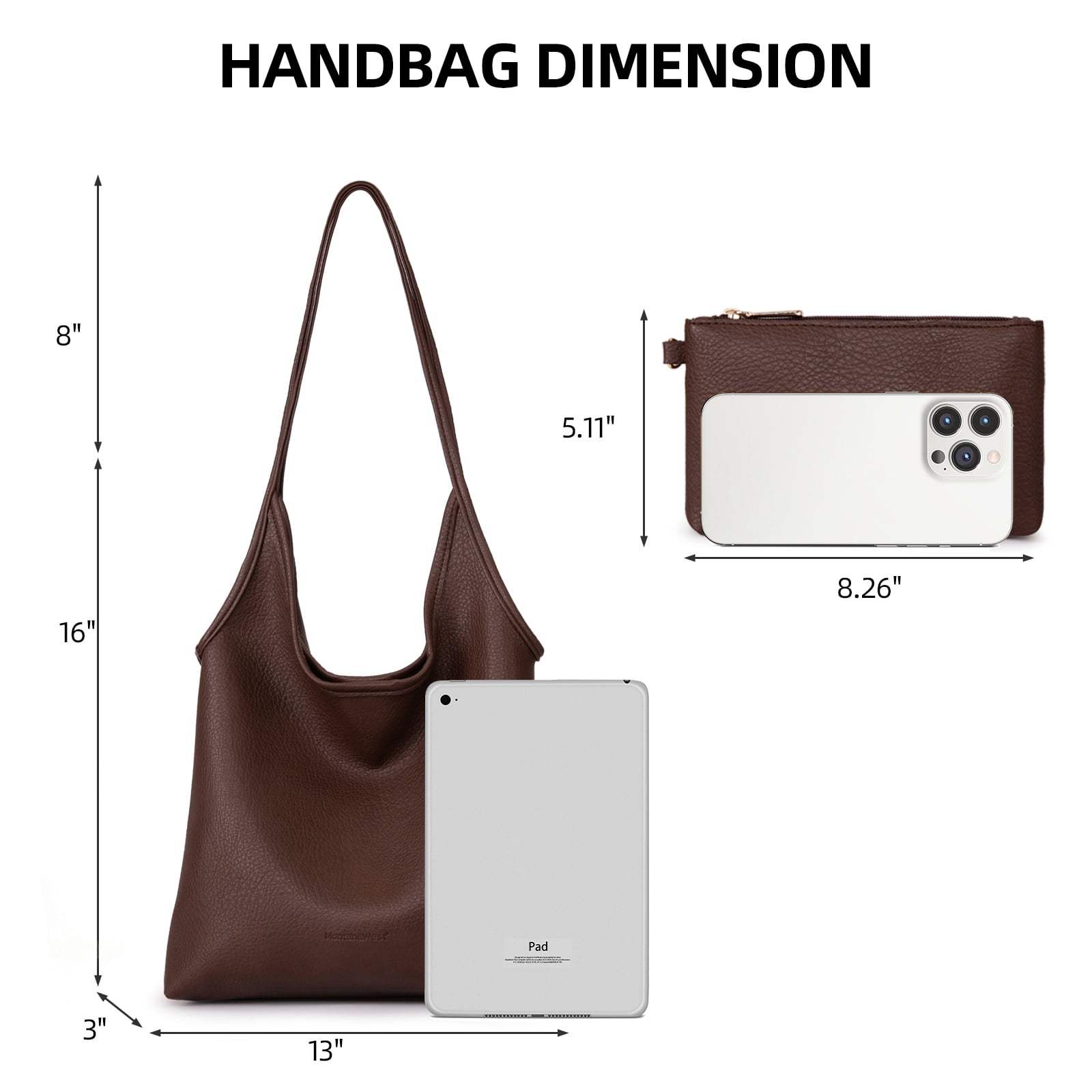 Montana West Slouchy Hobo Bags for Women Soft Designer Shoulder Purses Ladies Top Handle Handbag, Coffee