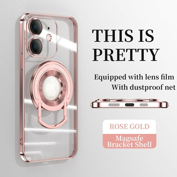 Magnetic for iPhone 11 Case with Invisible Stand[Compatible with MagSafe][Full Camera Lens Protector][Military Drop Protection] Shockproof Not Yellowing Clear for Women Men,Rosegold