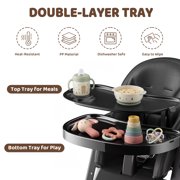 AILEEKISS Foldable High Chair for Baby, Toddler Eating Chair with Detachable Double Trays, Black