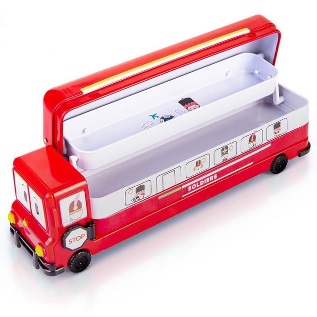 1pc Creative Stationery Box, Metal Bus Stationery Box, Multi-layers Primary School Students Stationery Storage Box, Car Bus Pencil Case, Back To School Supplies