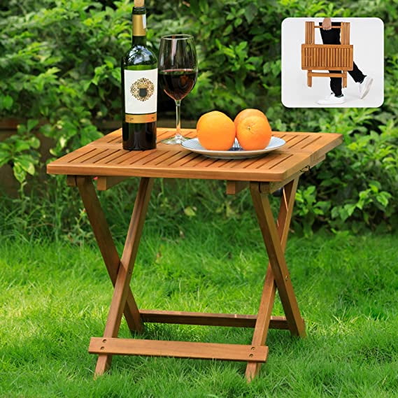 IDZO Mira Adirondack End Table in Acacia Wood Square Folding Patio End
