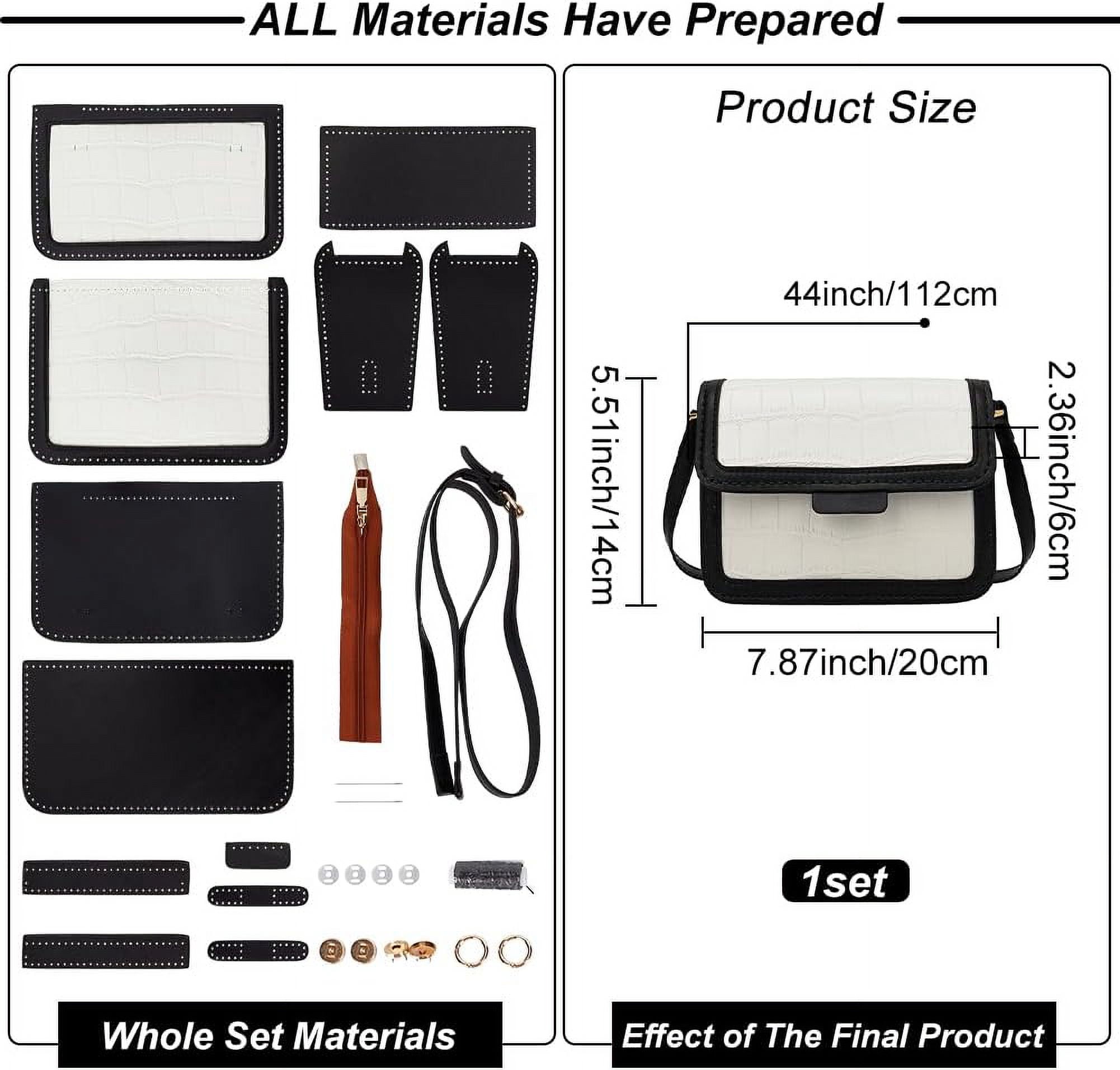 DIY Shoulder Bag Making Kit PU Leather Handbag Sewing Kit Women Crossbody Purse Making All Materials Needlepoint Kit Fashion Handicraft Bag Making Birthday Gift 7.8x5.5x2.3 Inch Black DIY