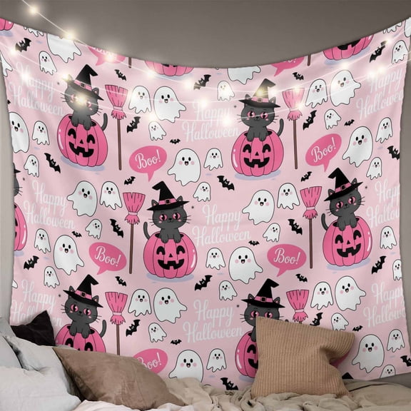 Cute Halloween Small Tapestry for Bedroom Wall Hanging Tapestry,Spooky Pumpkins Fall Bat Cat Witch's Hat Ceiling Backdrop Tapestries Poster Blanket Wall Decor for Teens Room Living Room 23" x 28"