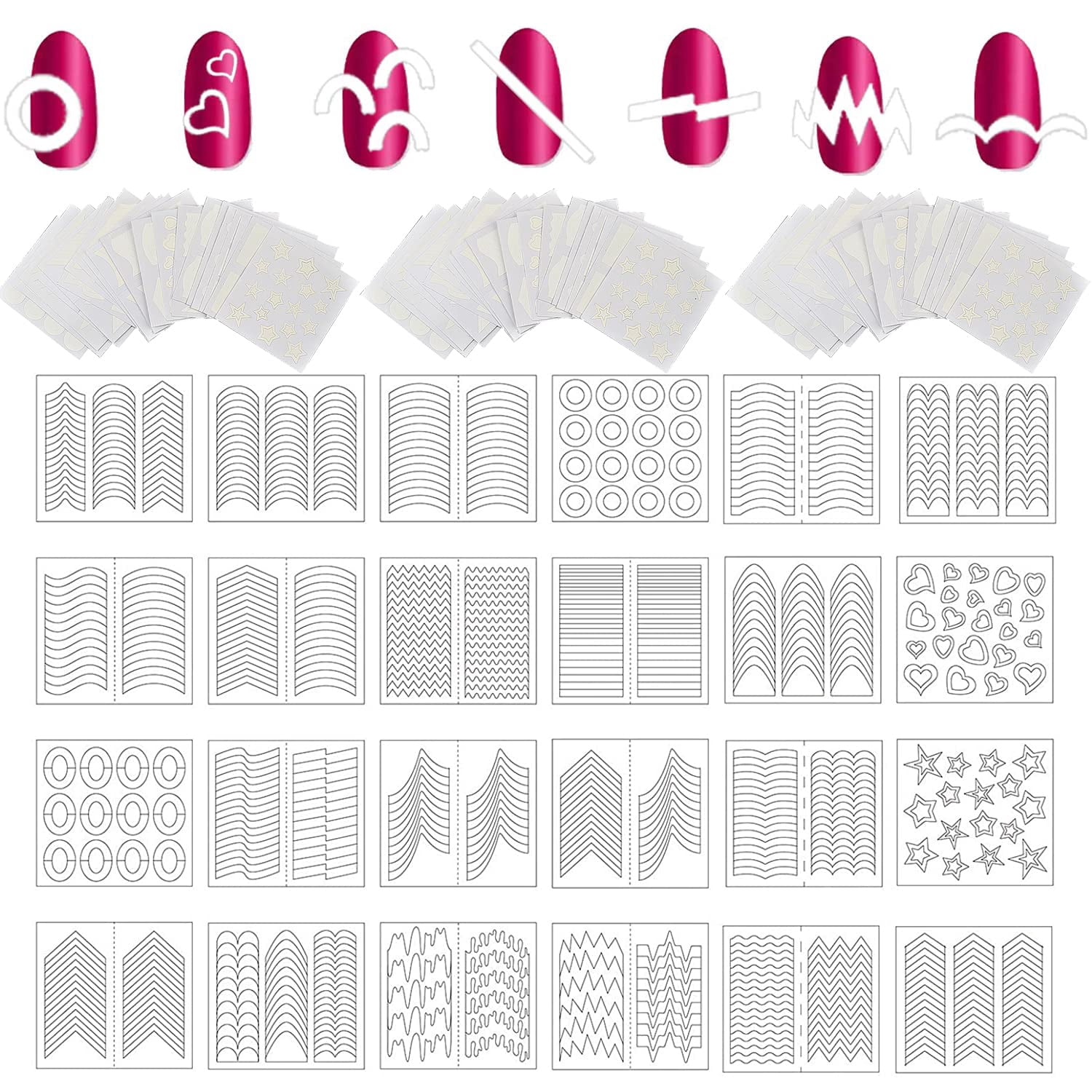 72 Sheets French Nail Sticker 60 Designs French Nail Tip Guides for ...