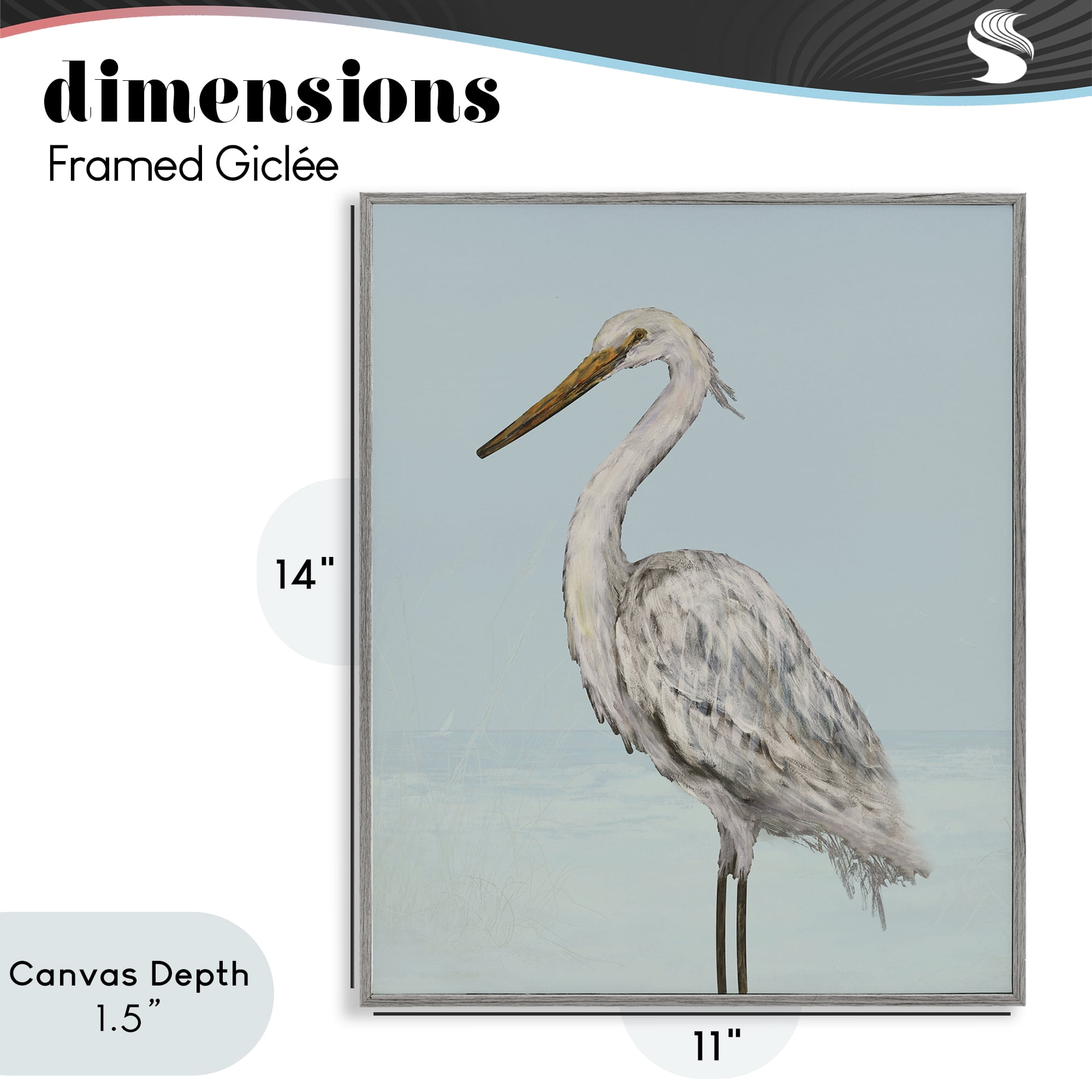 Stupell Industries Coastal Heron Muted Blue Gray Framed Giclee Art, design by Julie DeRice