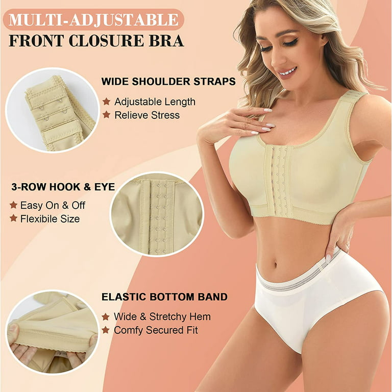 Gotoly Wireless Bra for Womens Front Adjustable Closure Post Surgery  Compression Sports Bra Shapewear Camisole Crop Tops(Beige 3X-Large) 