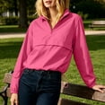 thumbnail image 4 of Zpanxa Fall Jackets for Women Half Zip Stand Collar Pullover Jacket with Drawstring Hem Long Sleeve, 4 of 8
