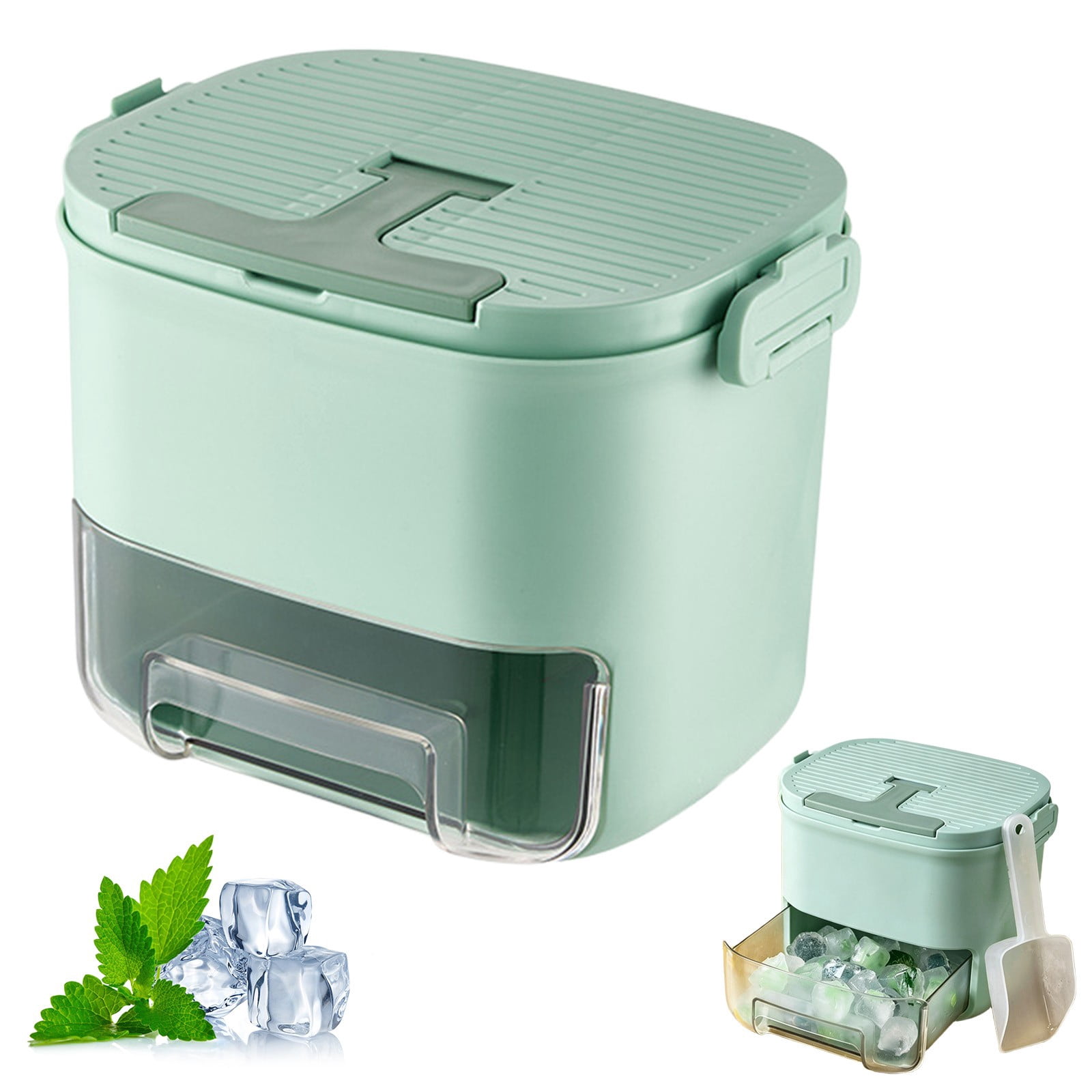 press type ice cube maker,handle press ice cube maker,handle press ice cube maker, for Freezer, Handled Press-Type Ice Cube Tray with Lid and Bin for Whiskey, Cocktail(Green)