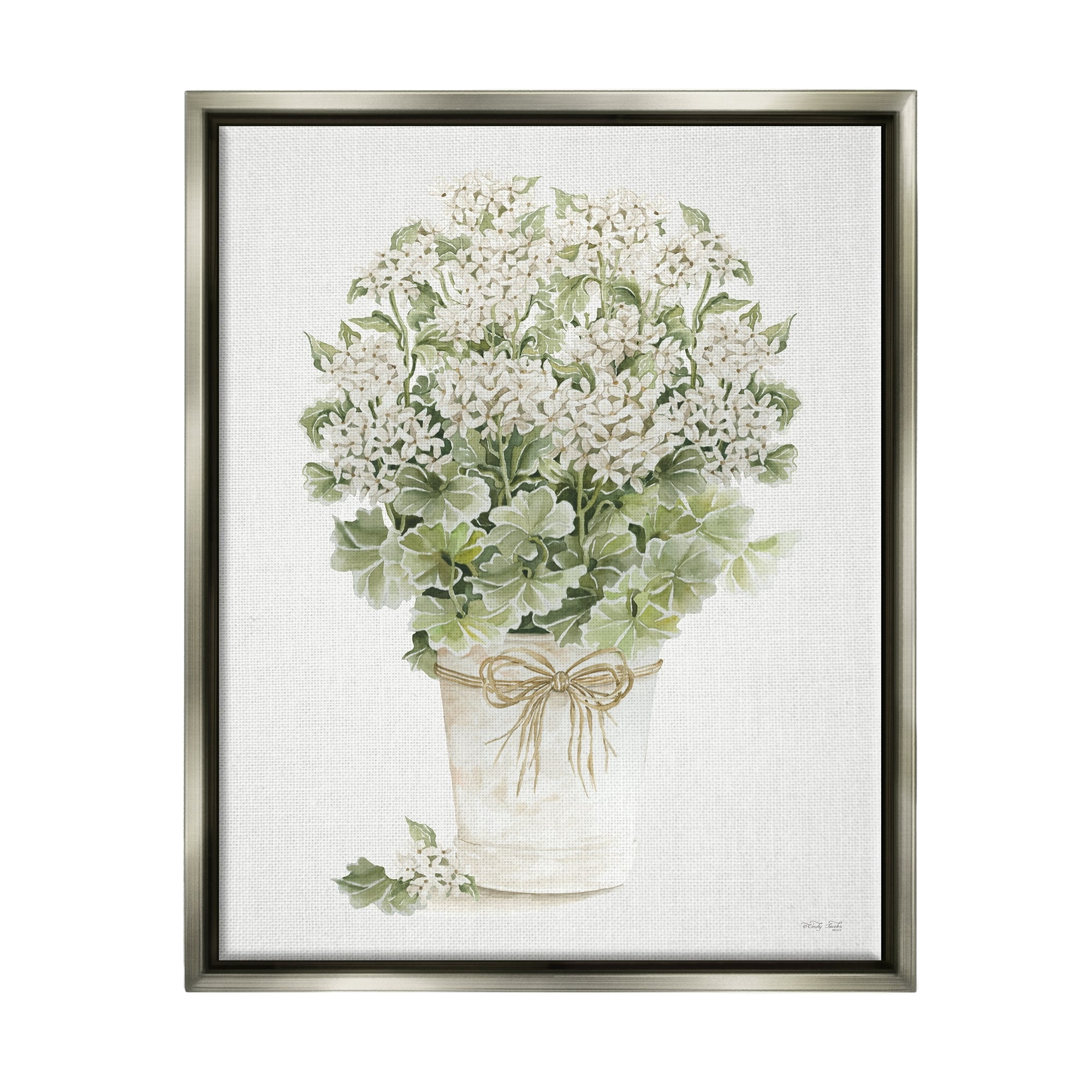 Stupell Industries Round Flower Bouquet Small White Dainty Petals Painting Luster Gray Floating Framed Canvas Print Wall Art, Design by Cindy Jacobs