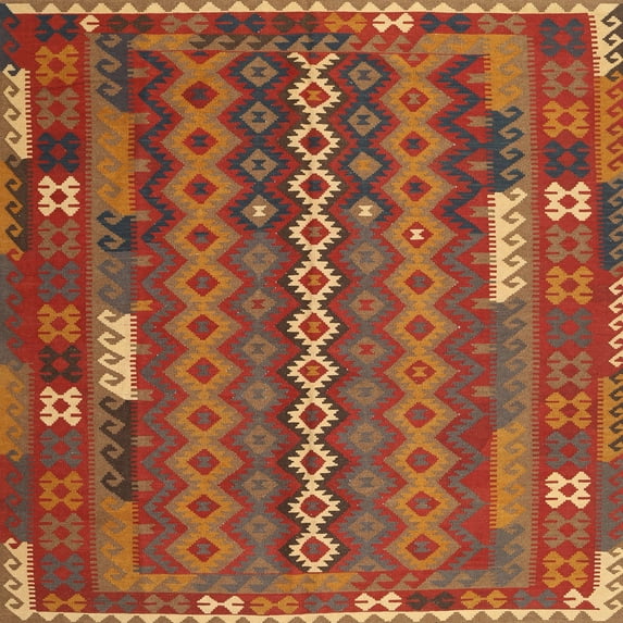 Ahgly Company Machine Washable Indoor Square Contemporary Red Area Rugs, 8' Square