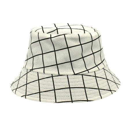 

Heiheiup Plaid Printed Fishermans Hat Female Cotton Breathable Spring Bucket Hat Girl