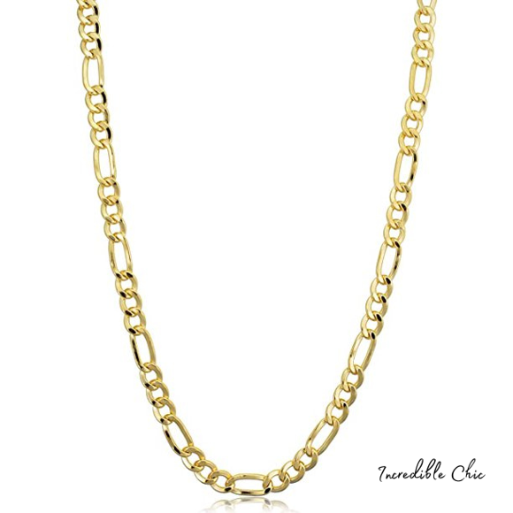 14K Figaro 4mm Gold Chain Necklace Jewelry Plated Clasp Men/Women Life Time USA Made Valentines Gift 22 Inches