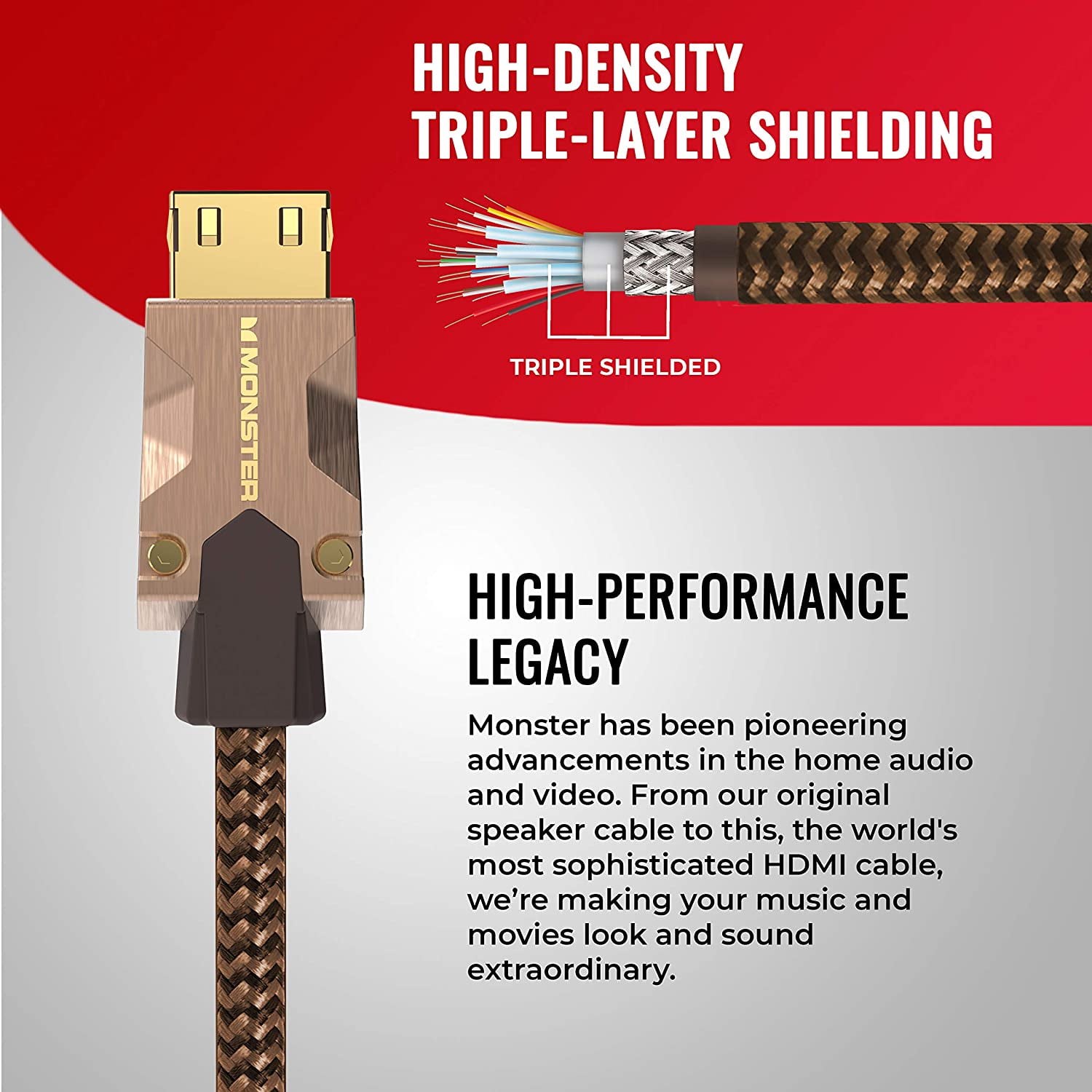 Monster M-Series 2000 Certified Premium HDMI 2.0 4K 60Hz, 25 Gbps, Zinc Alloy Connector, Vgrip, Braided Jacket