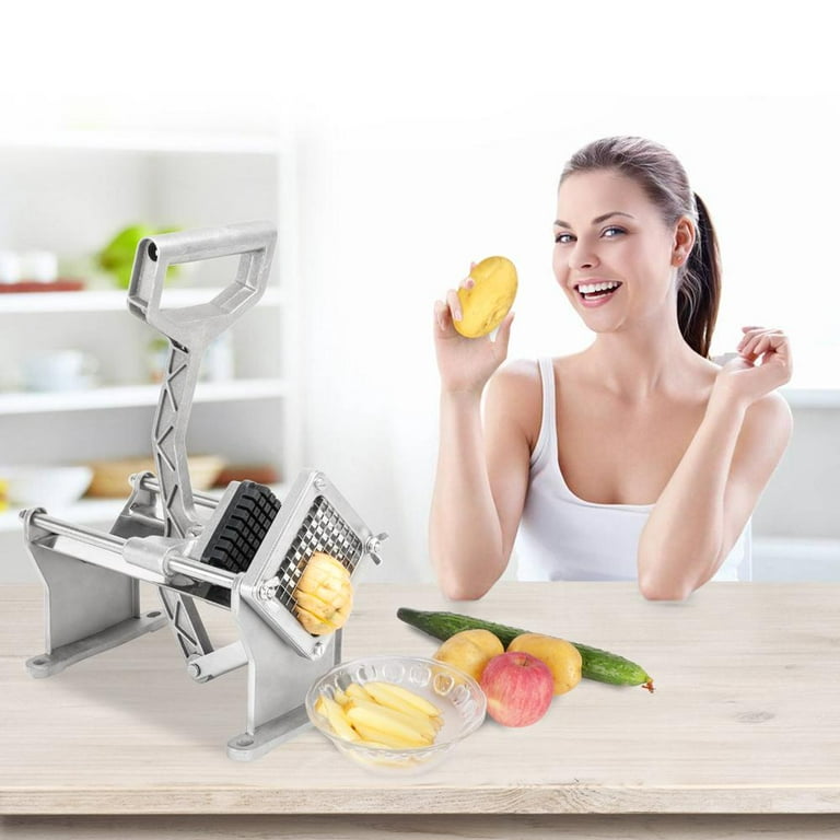 French Fry Potato Cutter Machine Electric Cutting Slicer Chipper Automatic  Potato Cutter with 3 Sizes of Replaceable Blades Stainless Steel