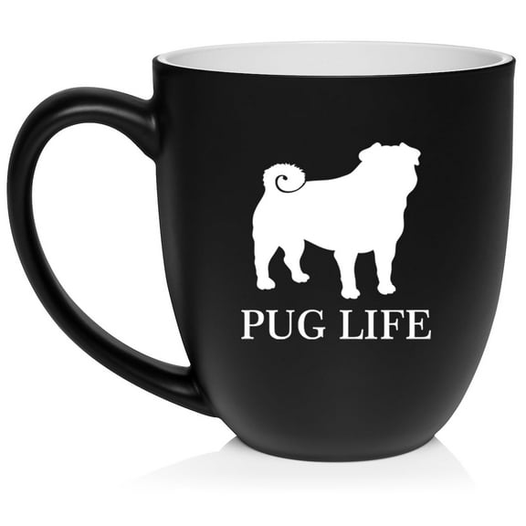 Pug Life Ceramic Coffee Mug Tea Cup Gift for Her, Him, Friend, Coworker, Wife, Husband (16oz Matte Black)