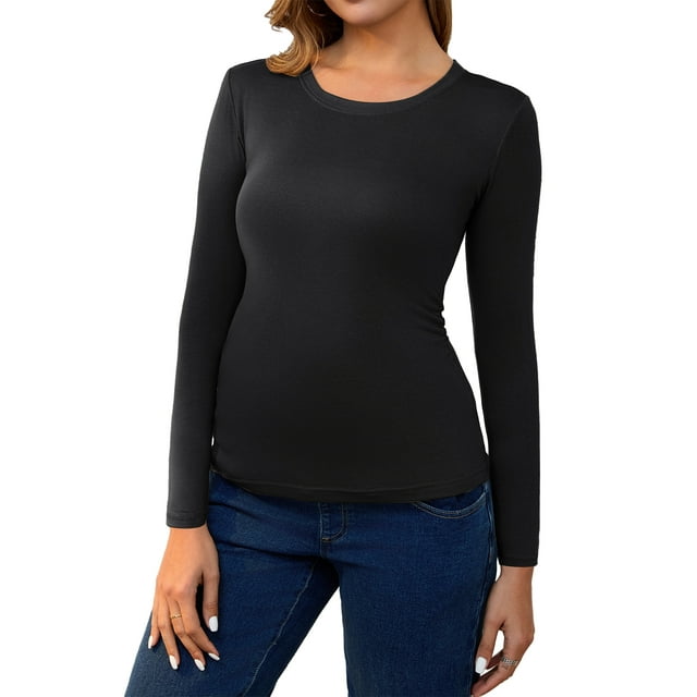 INSPIRE CHIC Camisetas de Maternidad con Fruncidos para el Día de la Madre de Mujeres, Camisas de Manga Larga, Blusas Casuales, Camiseta Básica, Ropa 2025 Mediana Negra