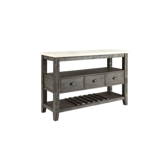 ACME Merel Marble Top Wine Rack Server in White and Gray Oak