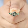 thumbnail image 6 of JEWELRYTREASURE 9x7 mm / 2 Ct Hexagon Shape Natural Moss Agate Ring Emerald Cluster Jewelry Rose Gold Plated Engagement Ring Art Deco Ring Wedding Gift for Women, 6 of 7